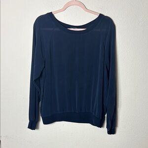 Vince Dark Navy Blue almost black Sheer Pullover Long Sleeve Blouse sz Large